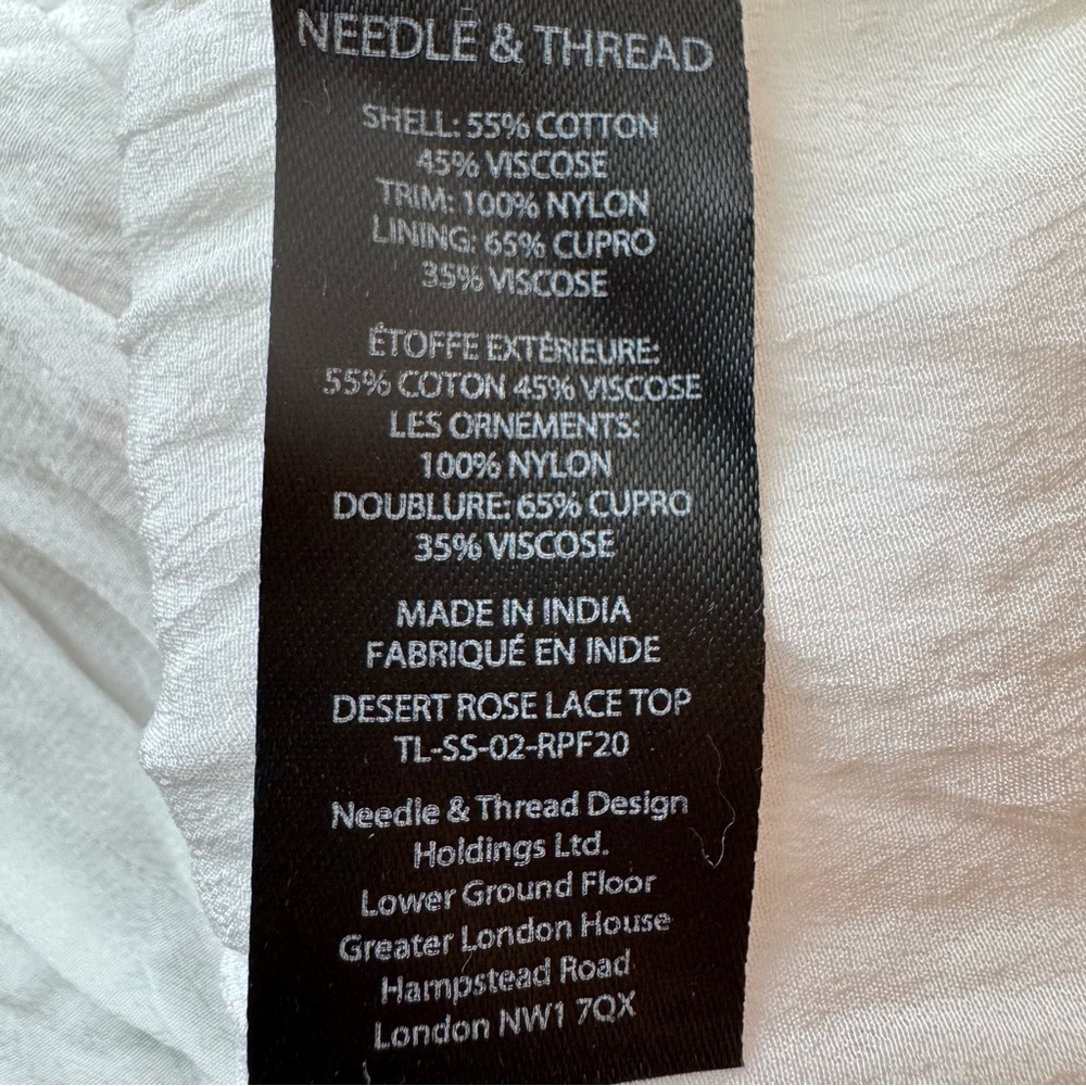 Needle & Thread Desert Rose Embroidered Ruffle Lace Lined Blouse US Size 0 - Picture 7 of 14